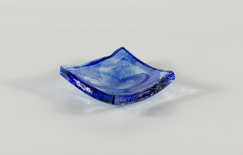 Amorf Form Şeffaf- Kobalt Renkli Cam 10 x 10 cm