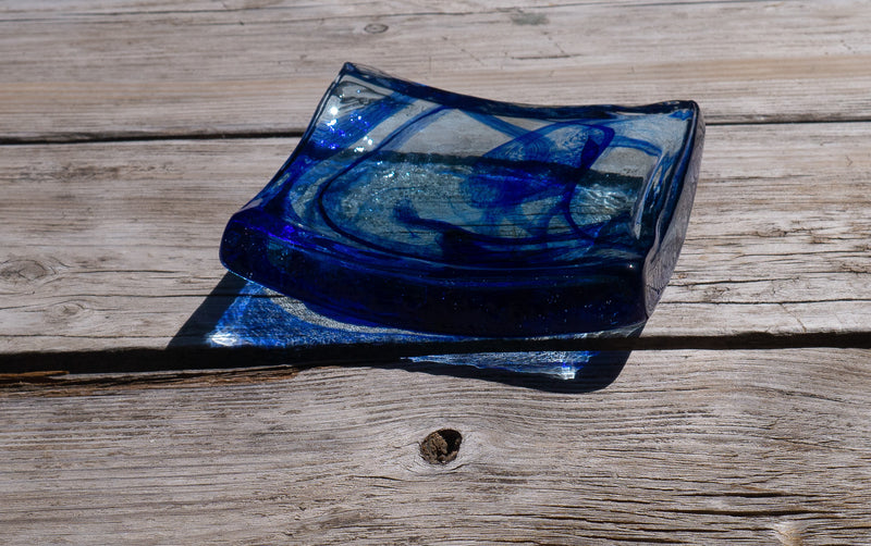 Amorphous Form Transparent - Cobalt Coloured Glass 10 x 10 cm