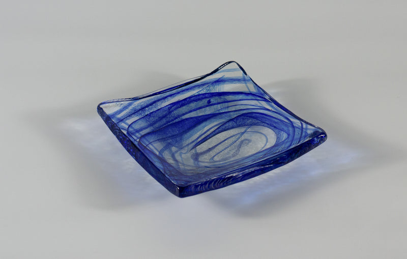 Amorf Form Şeffaf- Kobalt Renkli Cam  16 x 16 cm
