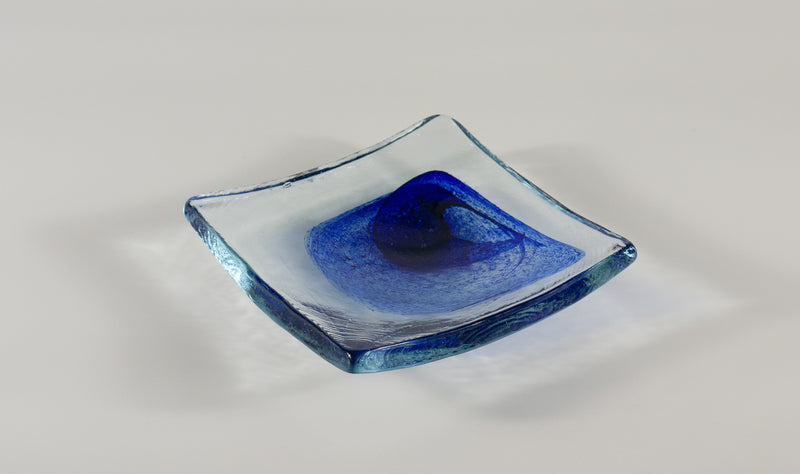Amorphous Form Transparent - Cobalt Coloured Glass 16 x 16 cm