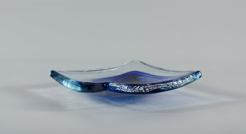 Amorf Form Şeffaf- Kobalt Renkli Cam  16 x 16 cm