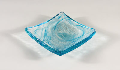 Amorphous Form Transparent - Turquois Coloured Glass 16 x 16 cm