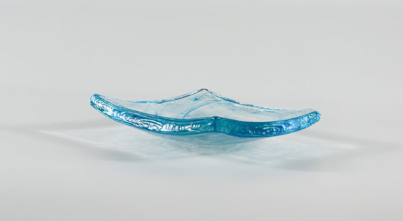 Amorphous Form Transparent - Turquois Coloured Glass 16 x 16 cm