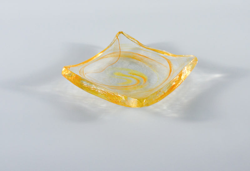 Amorphous Form Transparent - Yellow Coloured Glass 12 x 12 cm