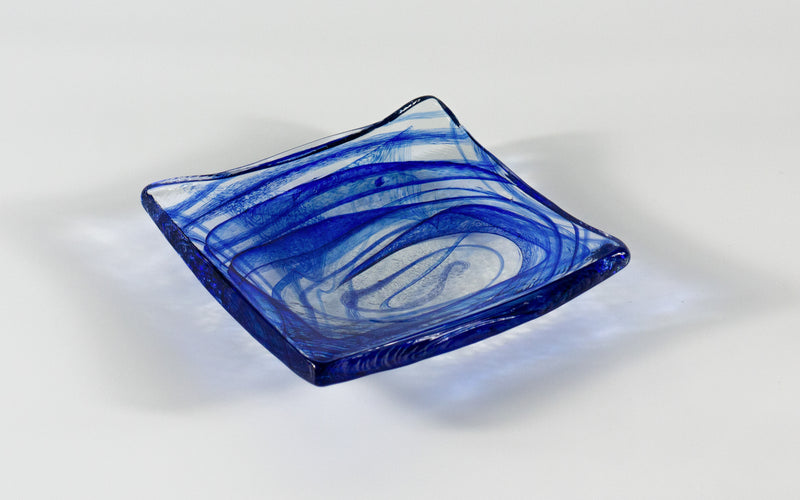Amorf Form Şeffaf-Kobalt Renkli Cam  12 x 12 cm