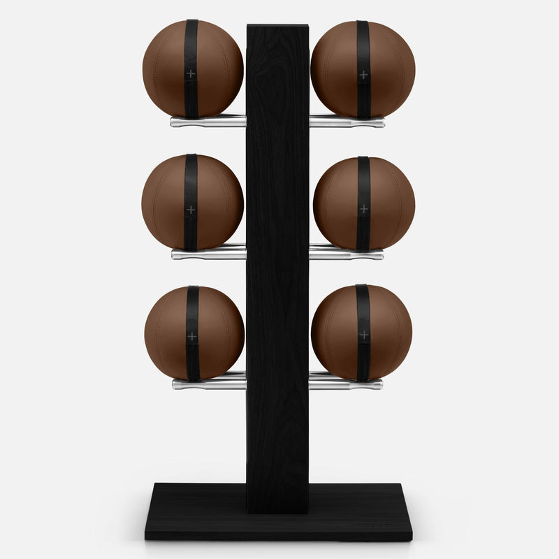 MOXA Set - Set of Leather Medicine Balls on vertical wooden stand | Ultimate