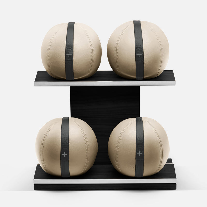 MOXA Set - Set of Leather Medicine Balls on horizontal wooden stand | Light