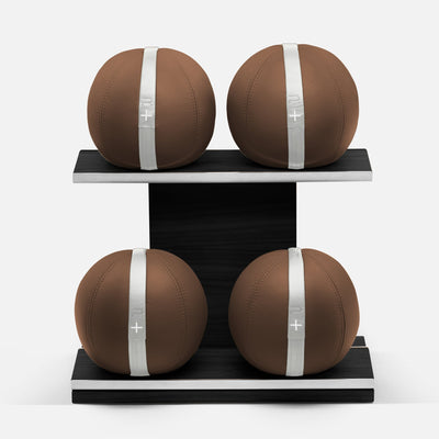 MOXA Set - Set of Leather Medicine Balls on horizontal wooden stand | Light