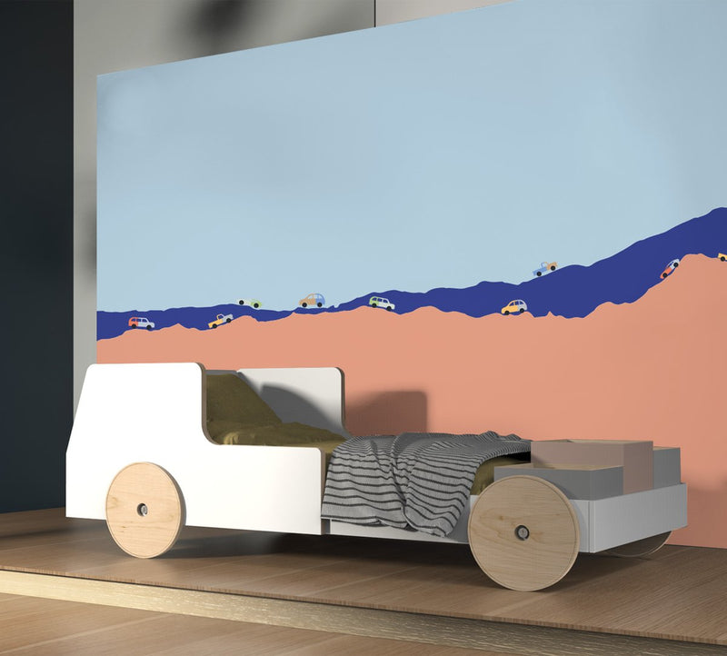 Mural Desert Landscape and Bicolar Cars
