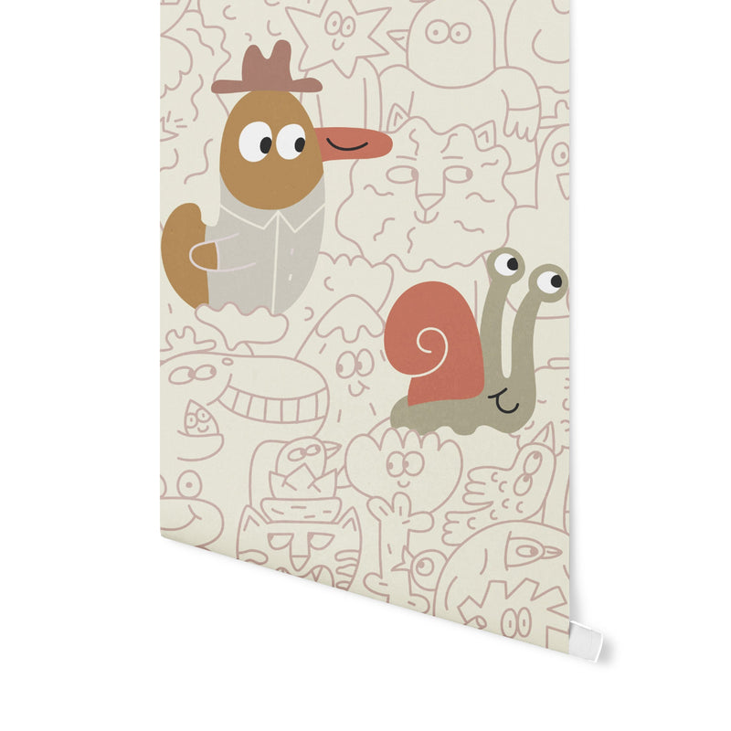 Doodle Bird & Snail Duvar Kağıdı