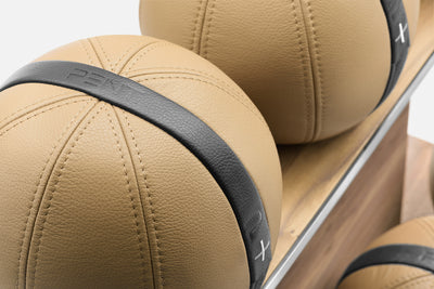 MOXA Set - Set of Leather Medicine Balls on horizontal wooden stand | Power