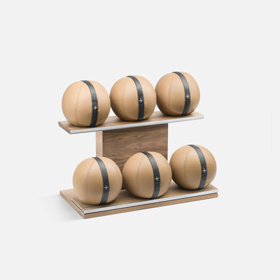 MOXA Set - Set of Leather Medicine Balls on horizontal wooden stand | Ultimate