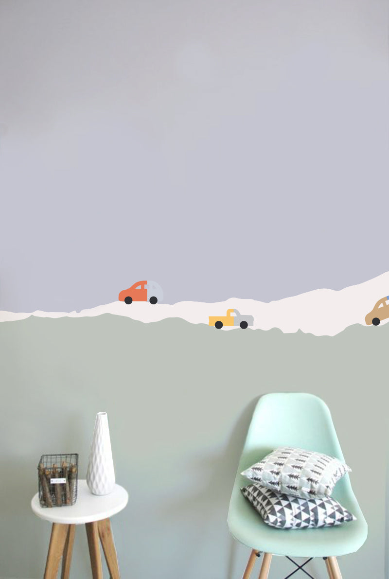 Mural Pastel Landscape and Bicolar Cars