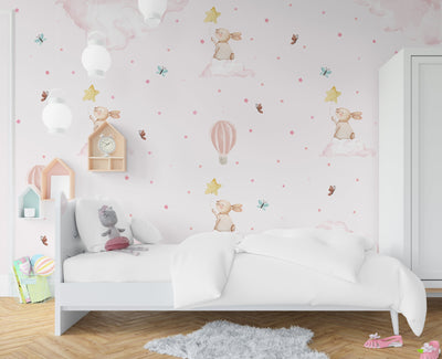 Rabbit Balloons Pink Wallpaper