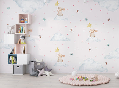 Rabbit Pink Stars Wallpaper