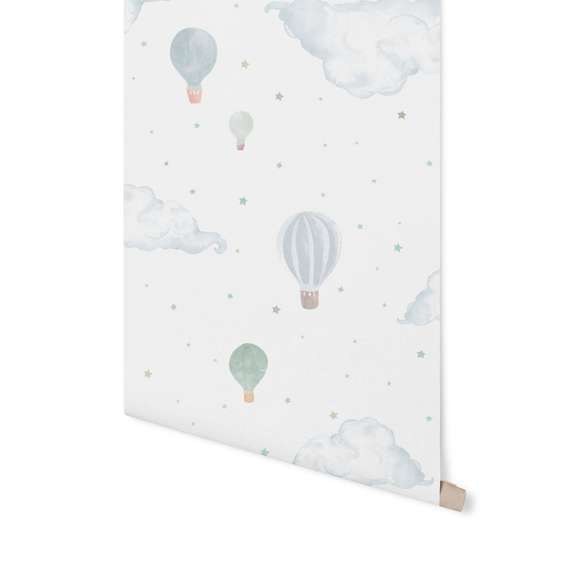 Suluboya Bulut & Balonlar Mint Duvar Kağıdı