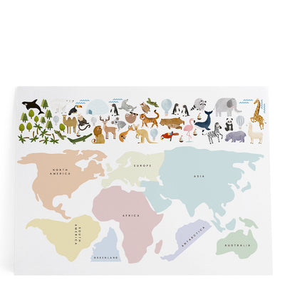 Dünya Haritası & Hayvanlar Colorful Duvar Etiketi